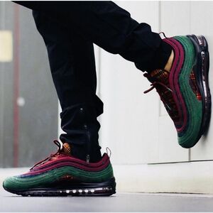 Rare Nike Air Max 97 NRG Plaid Jacket Pack Green Burgundy Suede AT6145-600